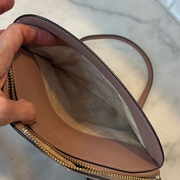 Michael Kors Crossbody Bag Purse Handbag Saffiano Leather Domed Chain-link Pink - Picture 12 of 16